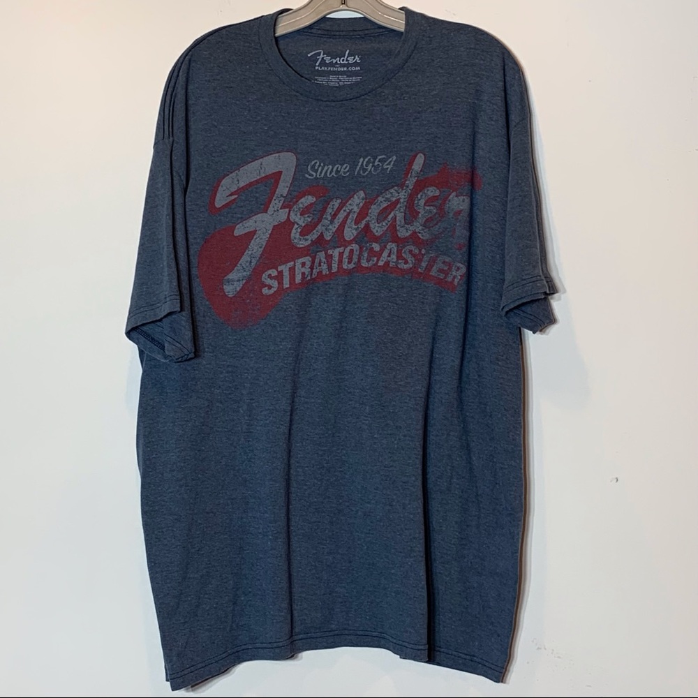 EUC Genuine Fender Stratocaster Since 1954 Dusty Blue, Red and White T-shirt